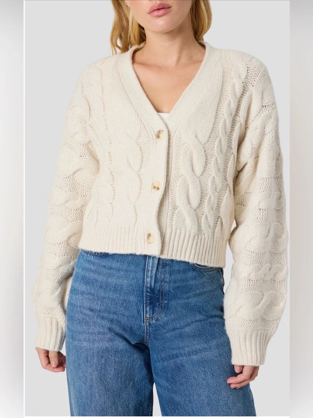 All in Favor Cable Stitch Cardigan sweater ivory cream Large NWT